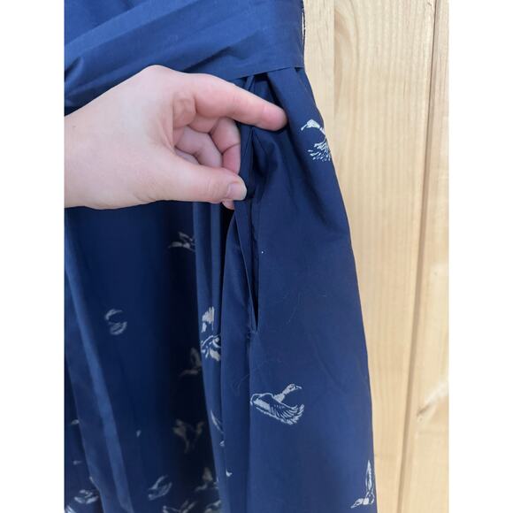 L.L. Bean Signature | Navy Belted Duck Print Cotton Tank Dress | Size 14 - Picture 5 of 14